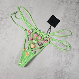 Honey Birdette Lottie Green Embroidered Thong Panty Size L